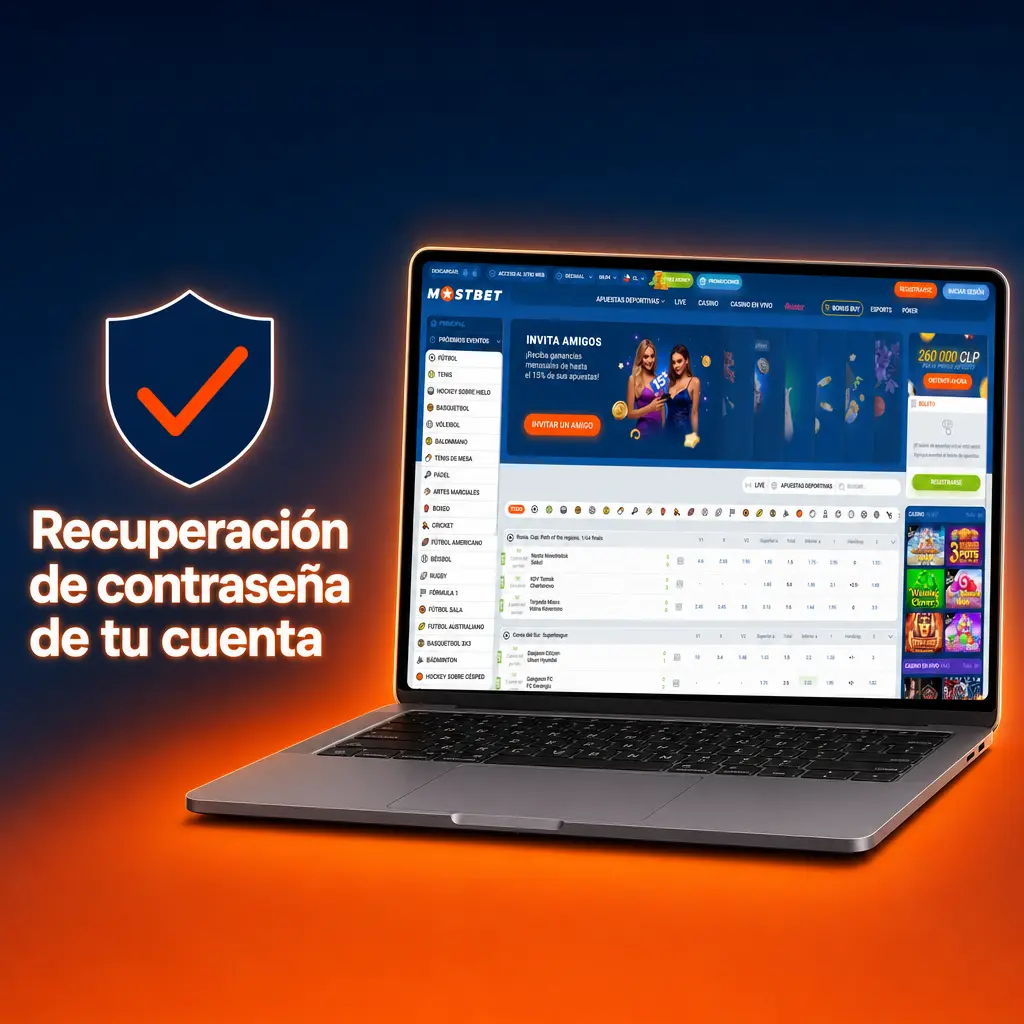 Formulario de recuperación de contraseña de Mostbet con correo, teléfono o ID y verificación por código