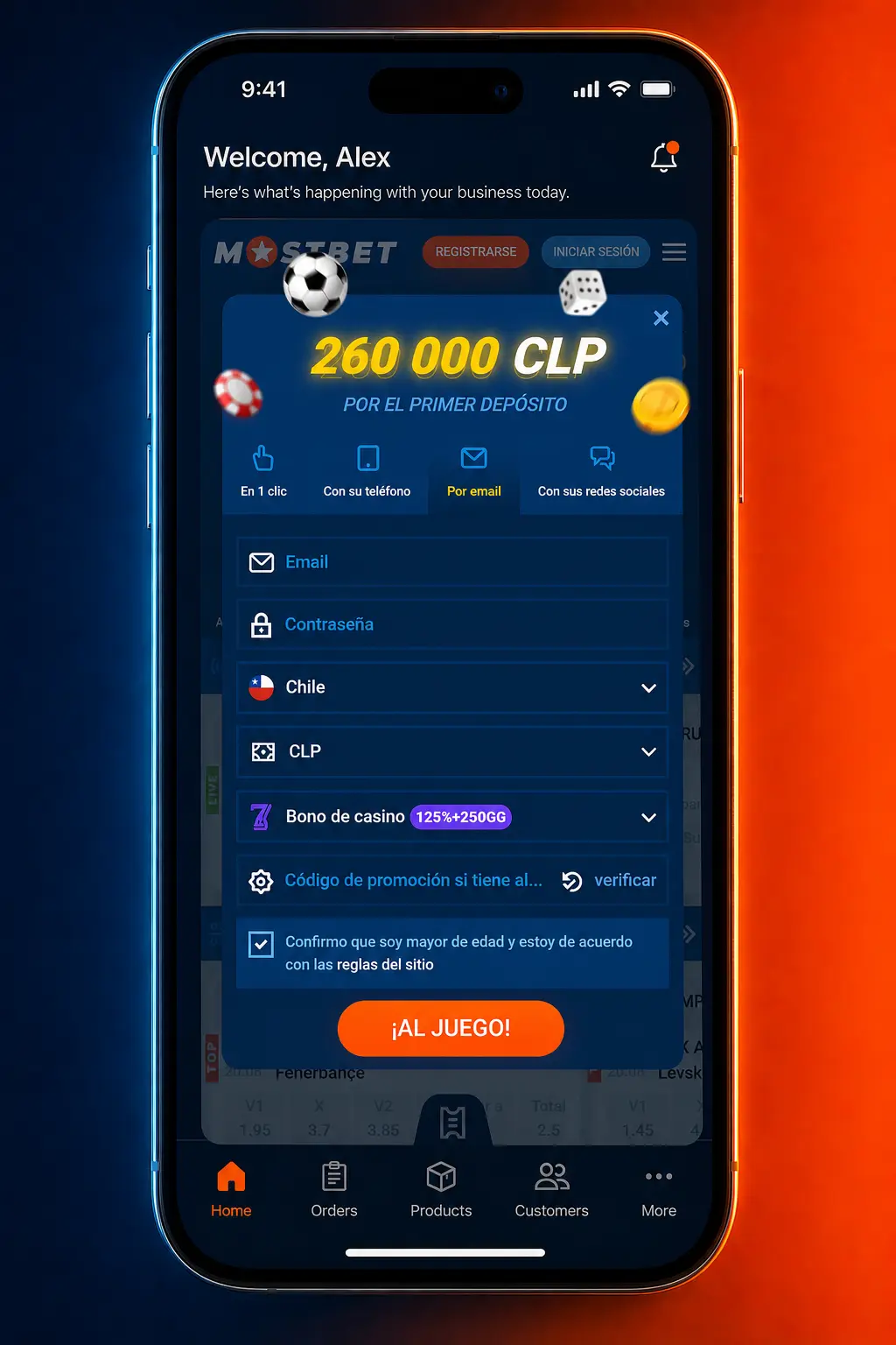 Formulario de registro online en Mostbet Chile con pasos para crear cuenta y verificar datos por SMS o correo