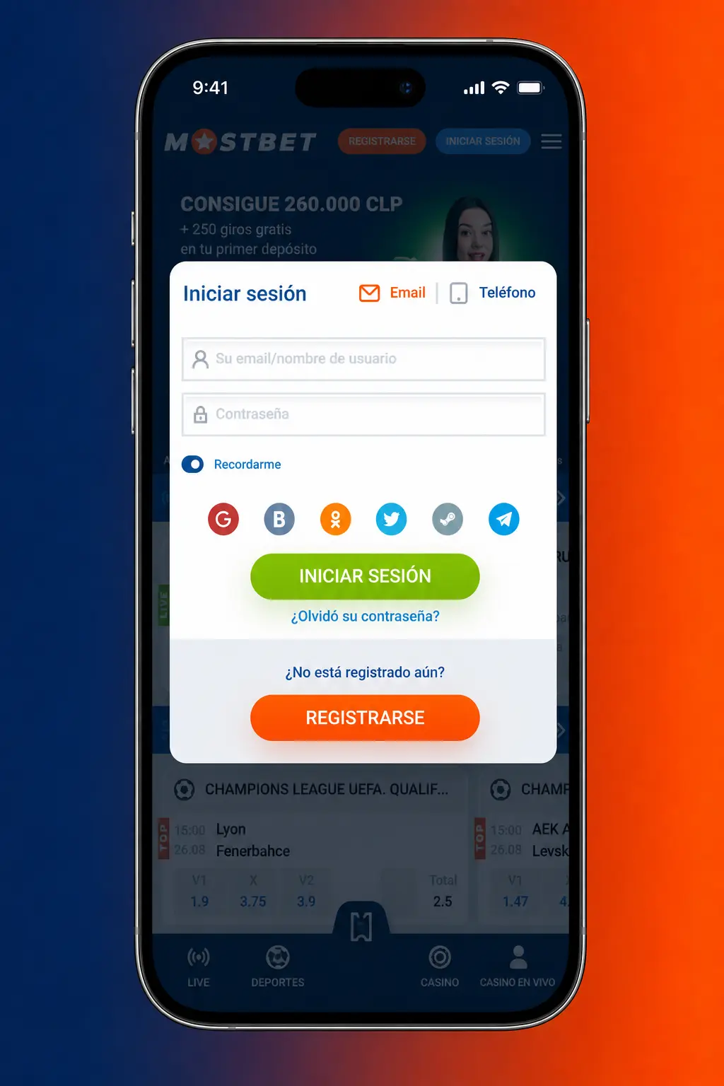 Pantalla de la app Mostbet para solicitar retiro de dinero con saldo, método de pago y monto en CLP